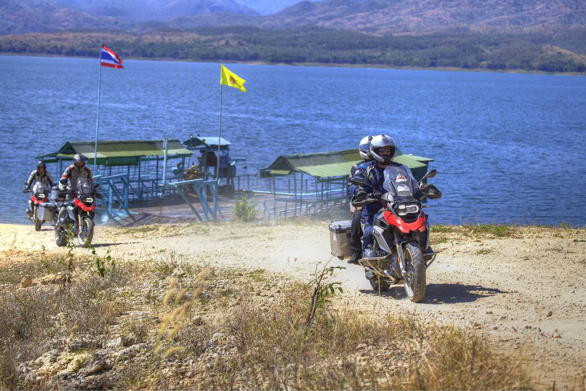 Ferry crossing at Lake Sirikit, Thailand - BMW motorcycle trips